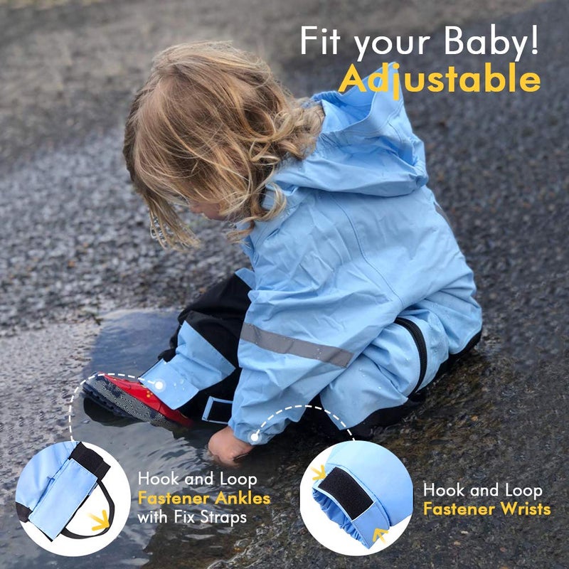 HAPIU Kids Toddler Rain Suit Muddy Buddy Waterproof Coverall,Blue,2T,Upgraded - Image 3